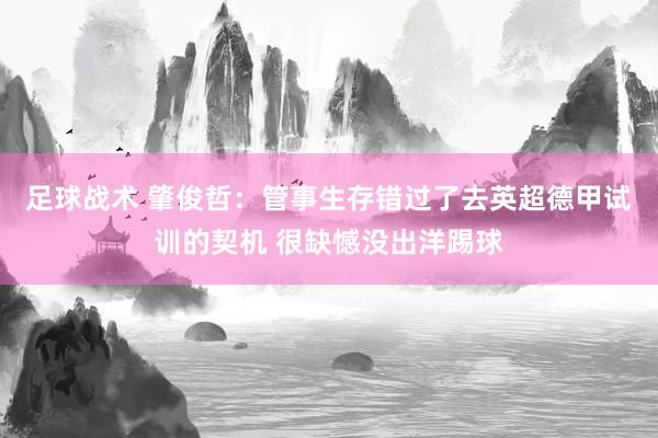 足球战术 肇俊哲：管事生存错过了去英超德甲试训的契机 很缺憾没出洋踢球