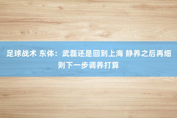 足球战术 东体：武磊还是回到上海 静养之后再细则下一步调养打算